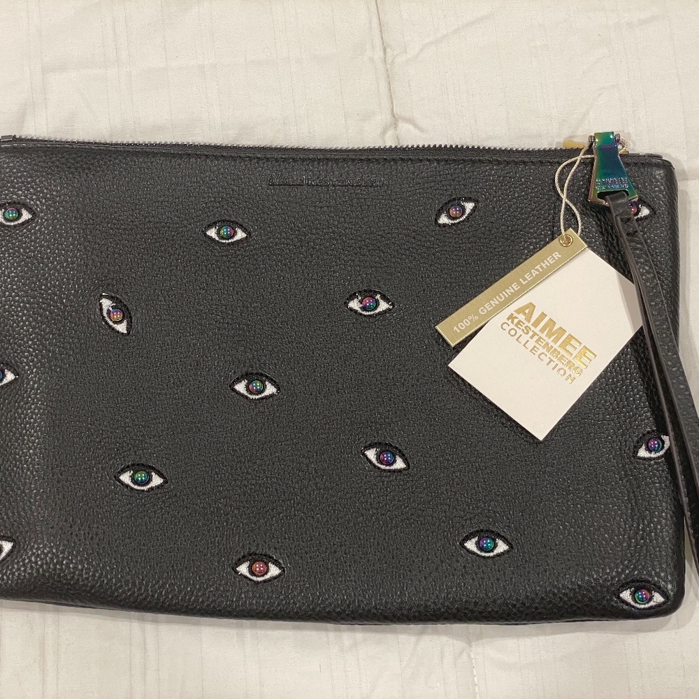 Aimee Kestenberg Clutch Eye Love Black Leather Brand New